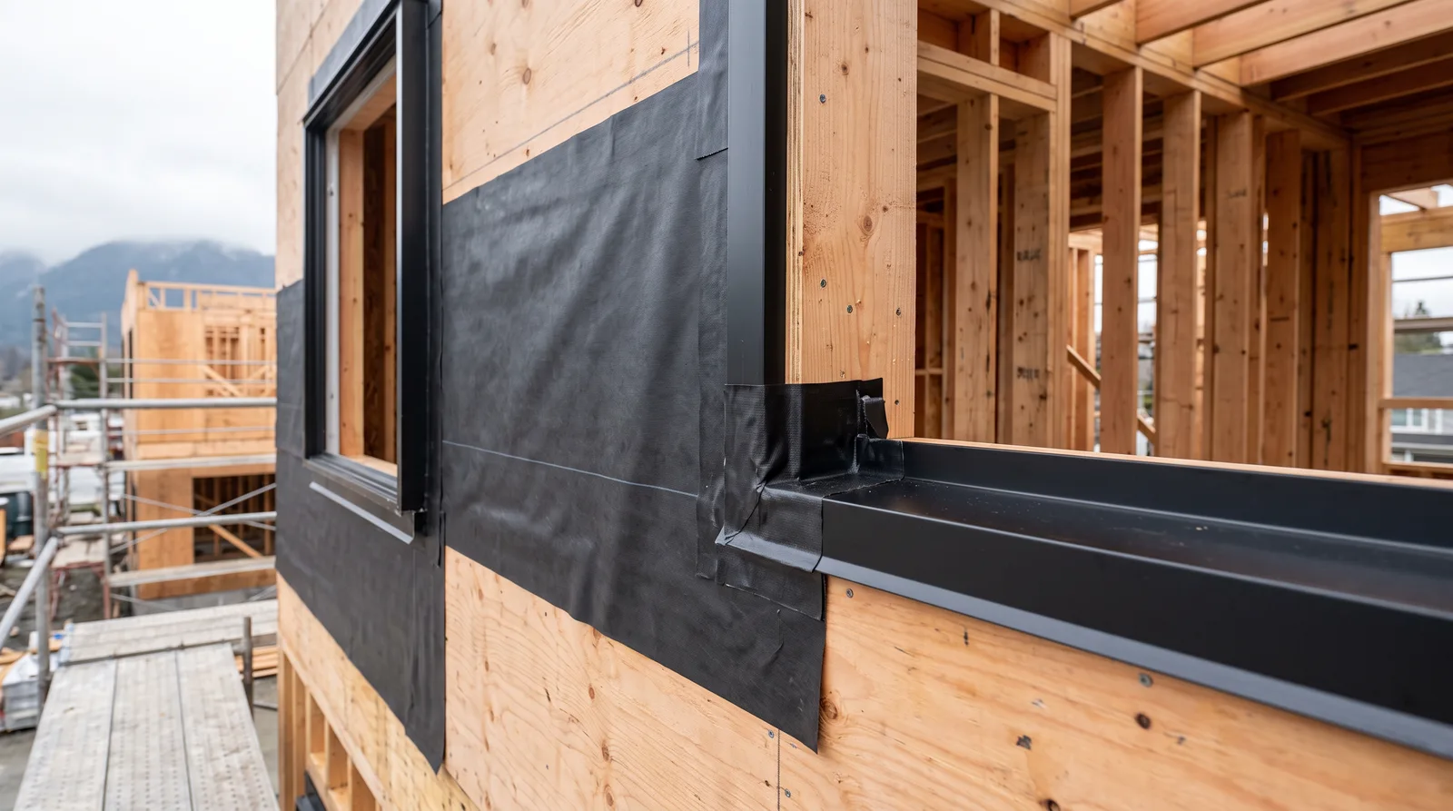 Waterproofing membrane applied to an exterior building wall in Vancouver