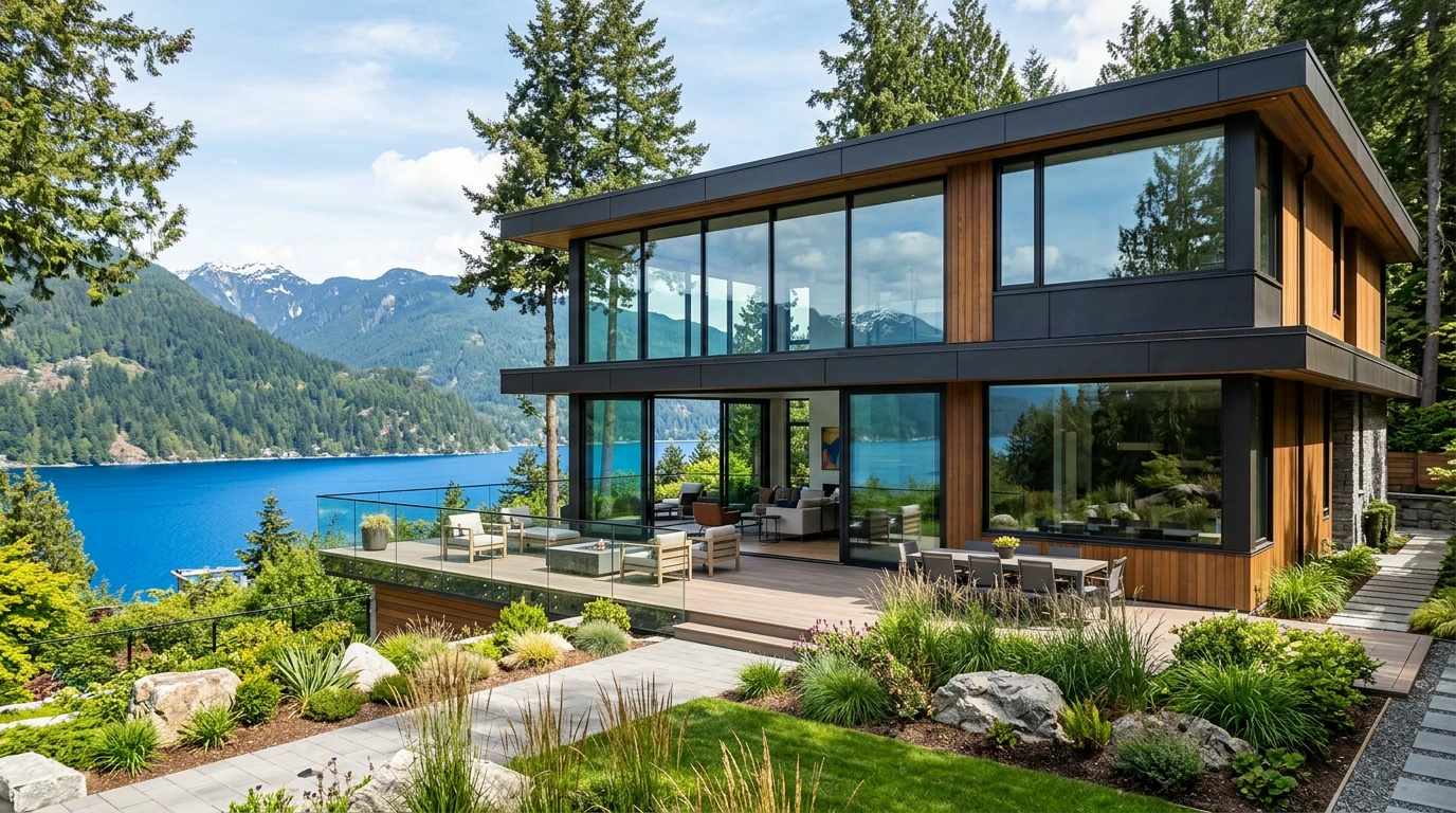 Large picture windows and sliding doors installed on executive home in Port Moody