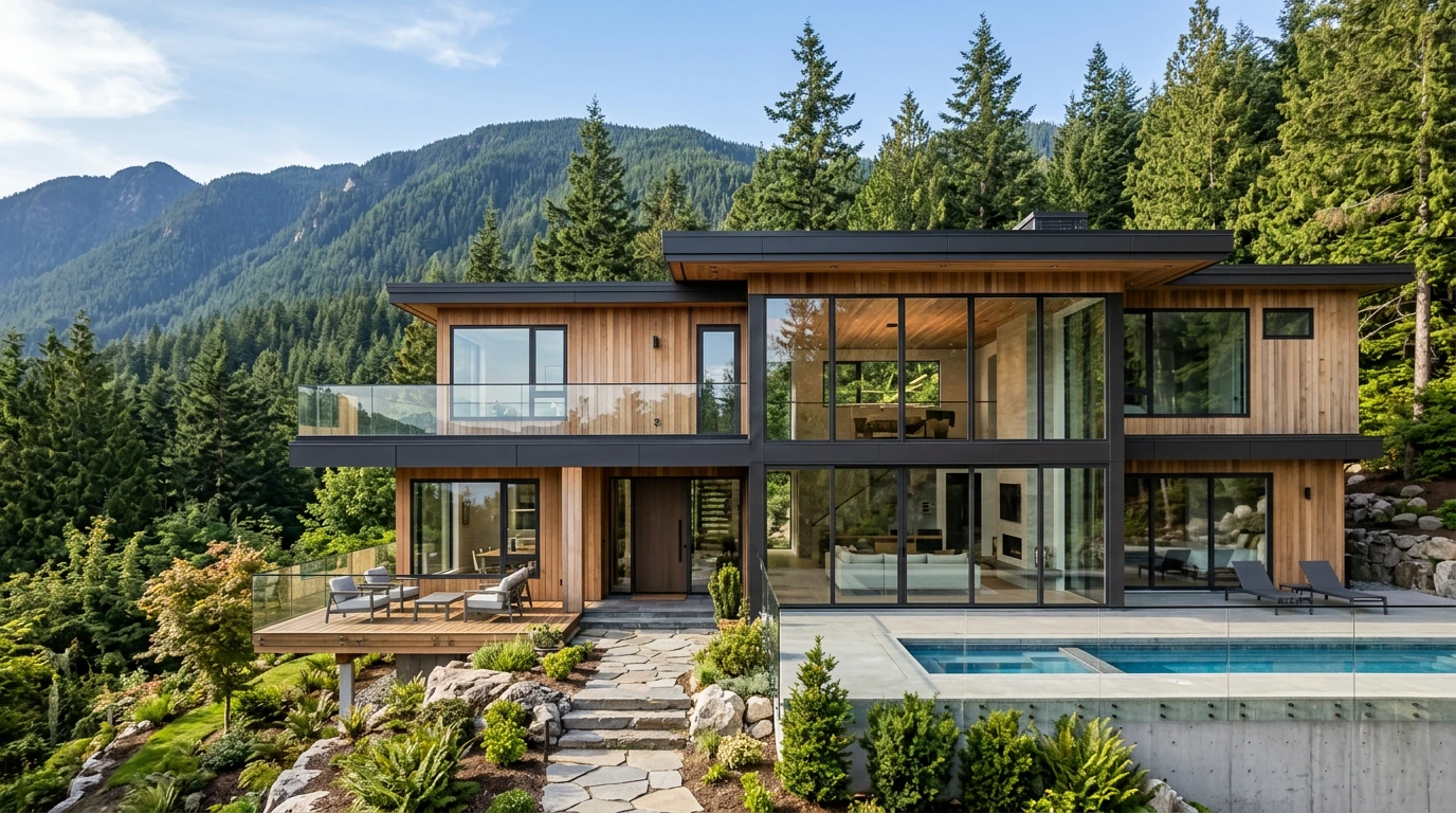 Custom large-format vinyl windows on contemporary estate in North Vancouver